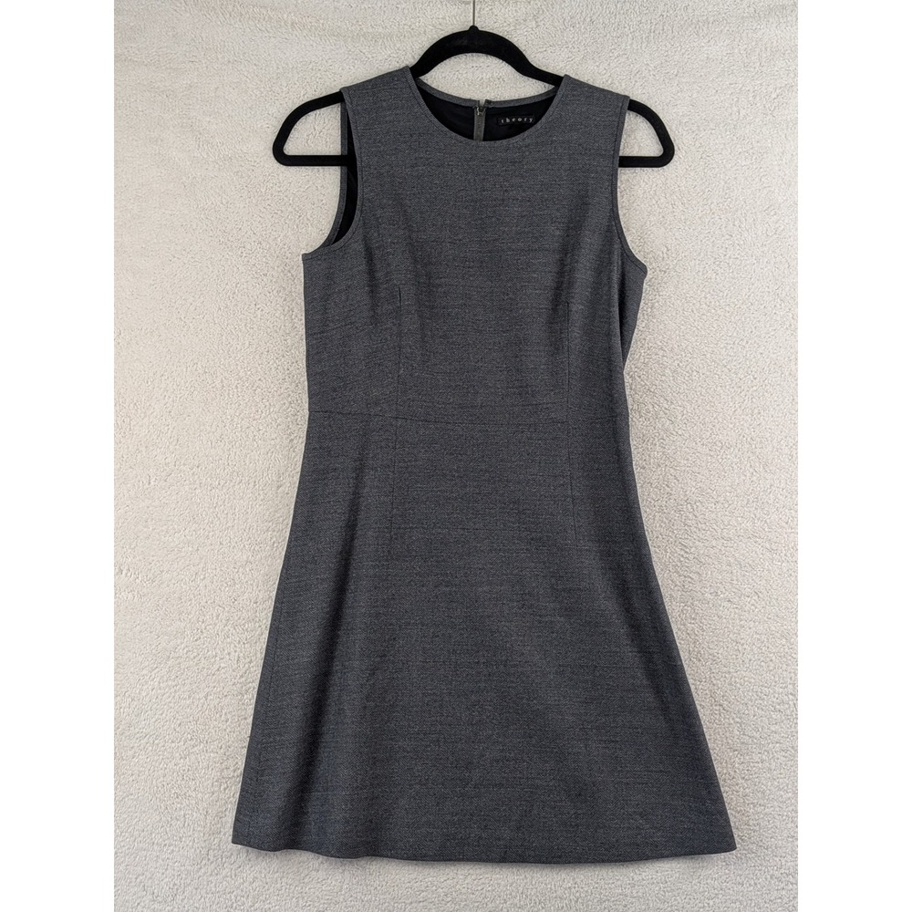 Theory Womens Grey Herringbone Sleeveless Shift Mini Dress Size 6 Workwear